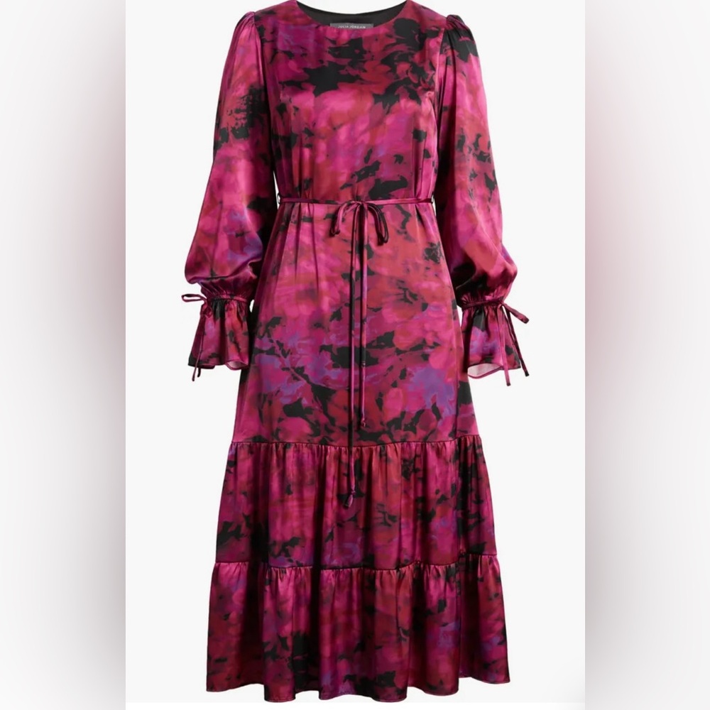 EUC Abstract print tiered long sleeve midi dress Size 4 - Picture 4 of 6